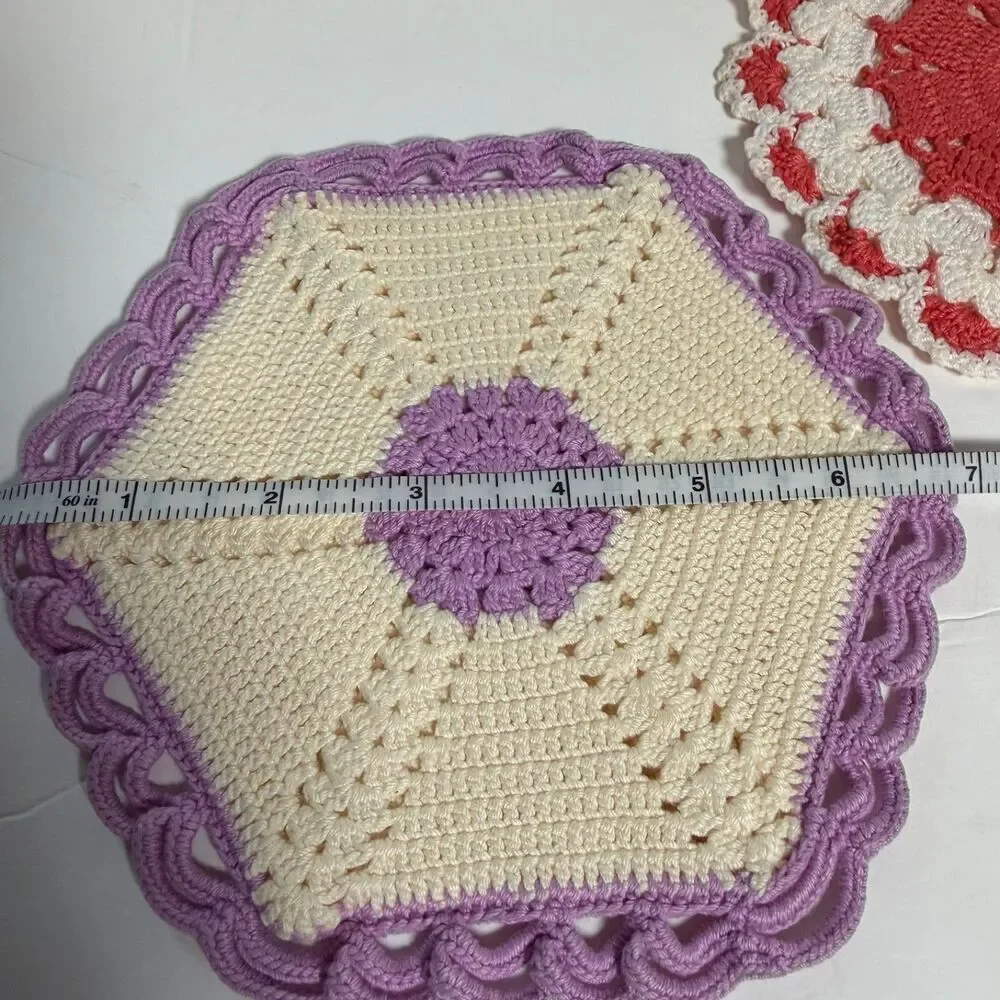Vintage Handmade Crocheted Potholders Trivets Lot of 9 Floral Retro Kitchen Deco